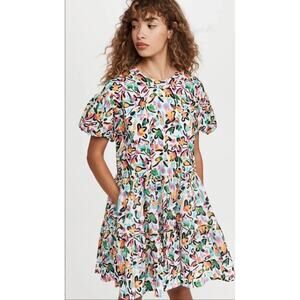 Tanya Taylor Women’s Small Lily Floral Print Tiered Dress Puff Sleeve MOD Af16